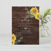Carte Jardin Sunflowers Mariage en bois rustique (Debout devant)