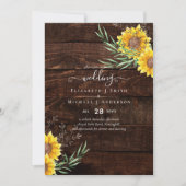 Carte Jardin Sunflowers Mariage en bois rustique (Devant)