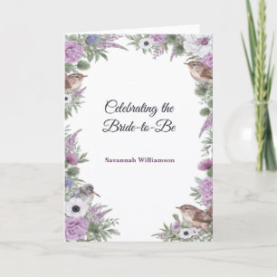Carte Jardin Violet Vert Floral Oiseaux chanteurs Baby S