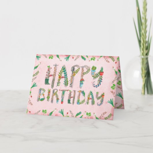 Carte Jardinage lettrage ferme anniversaire de printemps (Devant)