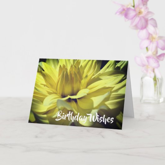 Carte Jaune Dahlia Pétales Fleurs Anniversaire (Orchidée)