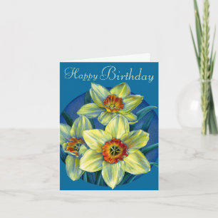 Carte jaune et bleue de joyeux anniversaire de