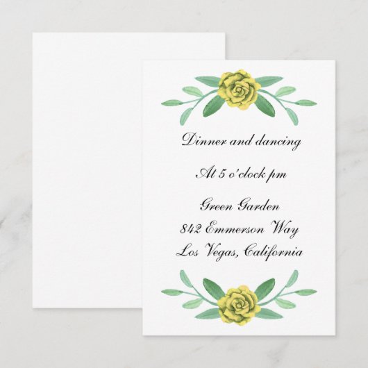 Carte Jaune Floral Foliage Accueil Mariage (Devant / Derrière)