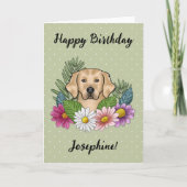 Carte Jaune Golden Retriever Fleurs colorées Anniversair (Devant)