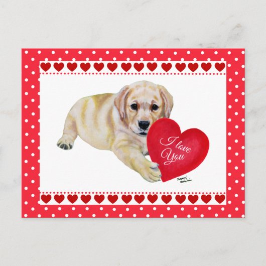Carte Jaune Lab Puppy Valentine's Day (Devant)
