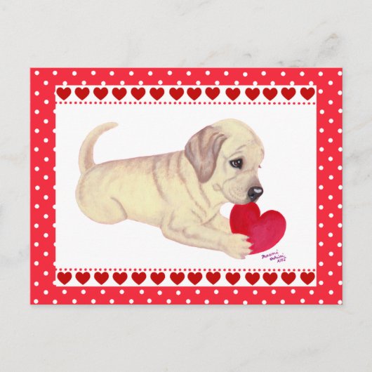 Carte Jaune Lab Puppy Valentine's Day (Devant)