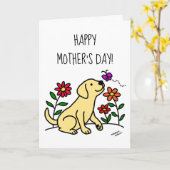 Carte Jaune Labrador et Green Mother's Day (Fleur jaune)