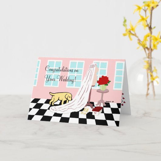 Carte Jaune Labrador Félicitations Mariage (Fleur jaune)