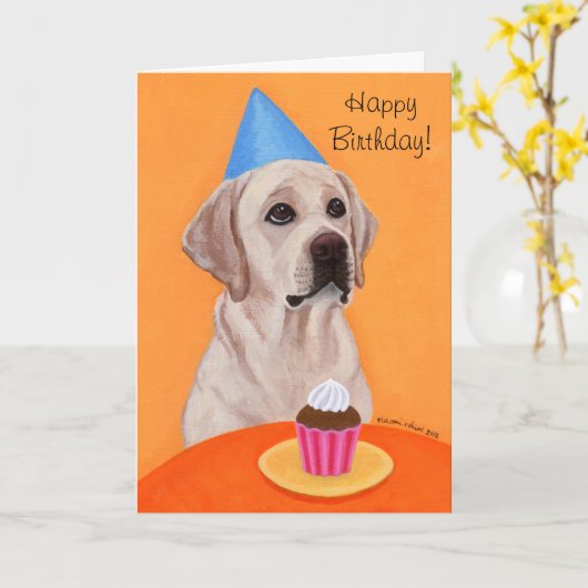 Carte Jaune Labrador Peinture de cupcake (Fleur jaune)