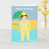 Carte Jaune polka point bikini plage anniversaire fille (Fleur jaune)
