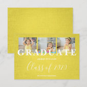 Carte Jaune Pré-K Graduate Trois Photos Textile Texture (Devant / Derrière)