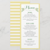 Carte jaune rustique de menu de dîner de (Devant / Derrière)