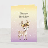 Carte Jaune Violet Blanc Bokeh Points Cerf Anniversaire (Devant)