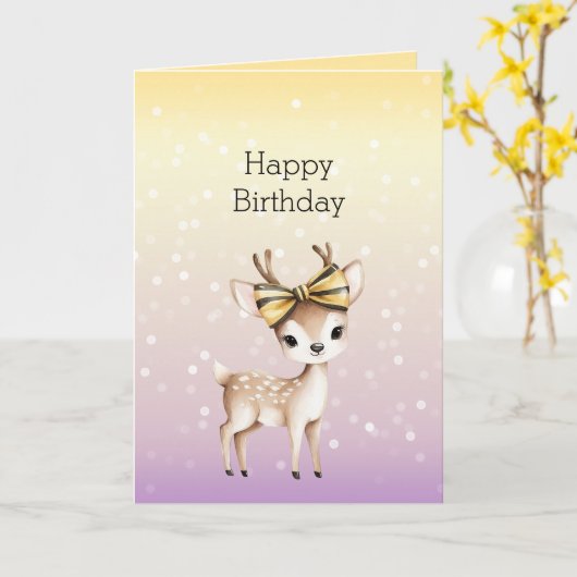 Carte Jaune Violet Blanc Bokeh Points Cerf Anniversaire (Fleur jaune)