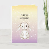 Carte Jaune Violet Blanc Bokeh Points Lapin Anniversaire (Devant)