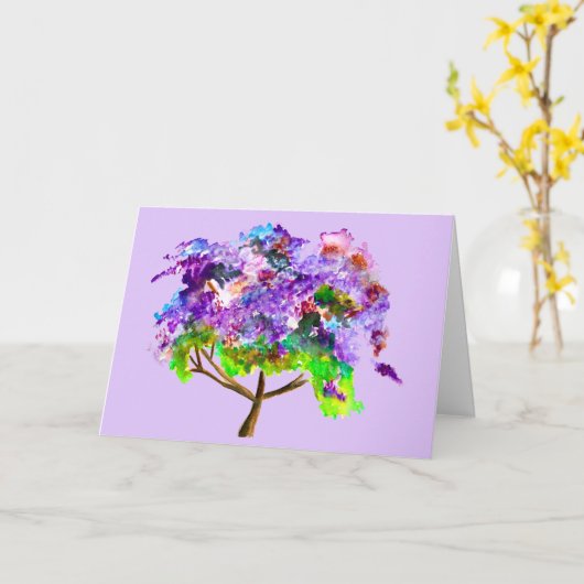 Carte Jaune violette arbre aquarelle art (Fleur jaune)