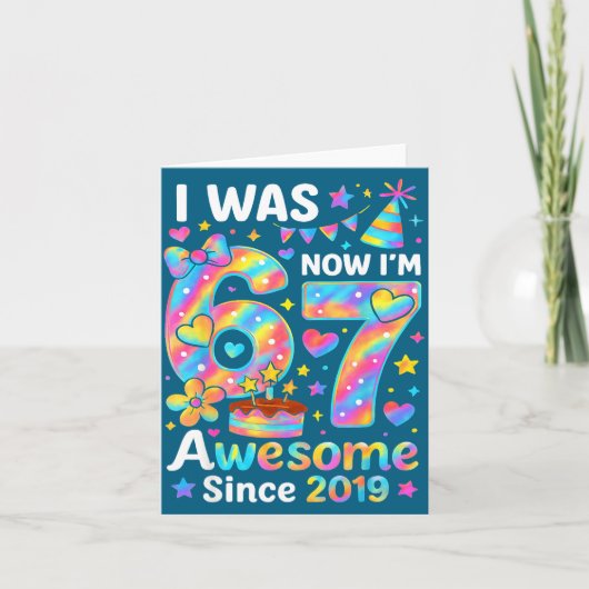 Carte J'avais 6 ans maintenant j'ai 7 ans Tie Dye Annive (Devant)