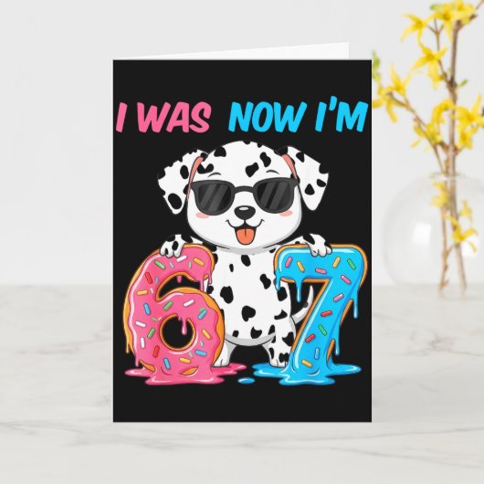 Carte J'avais six sept dalmatien chien 67 mème 7ème anni (Fleur jaune)