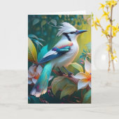 Carte Jay à ailes Turquoises en berceau (Fleur jaune)