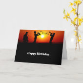 Carte Jazz Band Silhouette Orange Sunset Anniversaire (Fleur jaune)