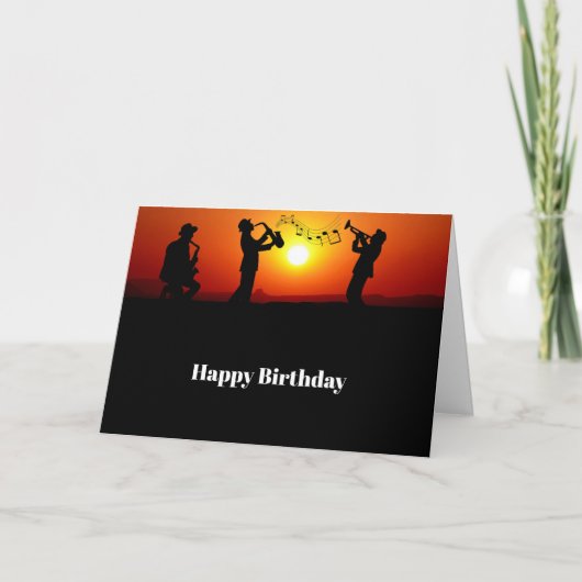 Carte Jazz Band Silhouette Orange Sunset Anniversaire (Devant)