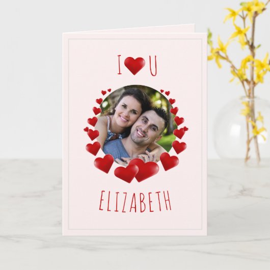 Carte Je Coeur U, Coeurs rouges | Salutations photo pers (Fleur jaune)