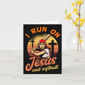 Carte Je cours sur Jésus et softball Cadeau de joueur ch (Fleur jaune)