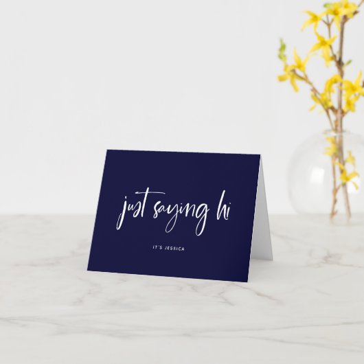 Carte Je Dis Salut. | Simple Script Navy bleu et blanc (Fleur jaune)