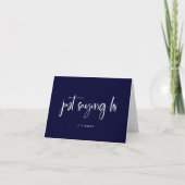 Carte Je Dis Salut. | Simple Script Navy bleu et blanc (Devant)