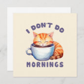 Carte Je ne fais pas les matins - Chat orange mignon ave (Devant / Derrière)