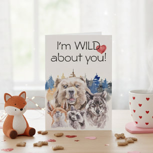 Carte Je suis fou de vous Animaux de la forêt Ours Loup