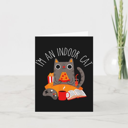 Carte Je suis un chat d'intérieur drôle de lecture café (Devant)
