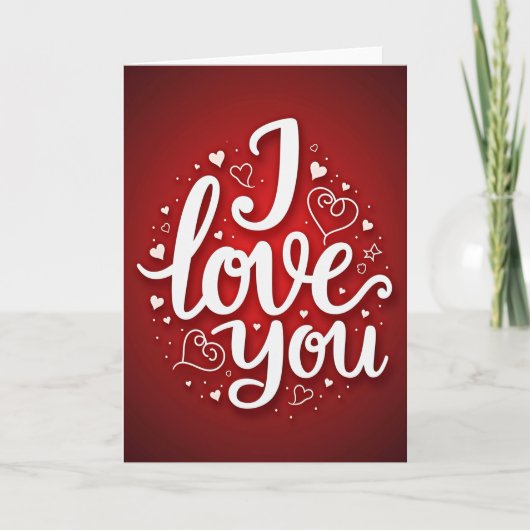 Carte « Je t'aime » aux cœurs rouges romantiques (Devant)