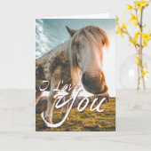 Carte Je t'aime avec cheval regardant (Fleur jaune)