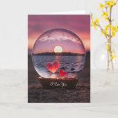 Carte Je t'aime avec des coeurs flottants dans une balle (Fleur jaune)