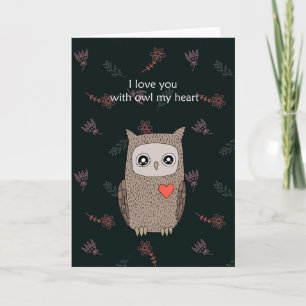 Carte Je t'aime avec le hibou mon coeur Mélange grand hi
