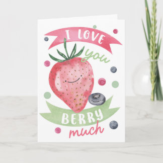 Carte Je t'aime beaucoup, adorable fraise à l'aquarelle
