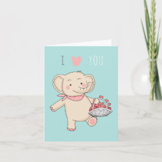 Carte Je T'Aime Caricature Cartoon Elephant Hearts Card