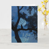 Carte Je t'aime Chat et Lune (Fleur jaune)