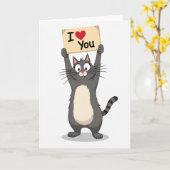 Carte Je T'Aime Chat Mignon (Fleur jaune)