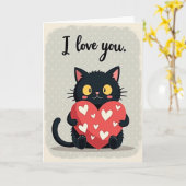 Carte Je T'Aime Chat Noir (Fleur jaune)