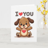 Carte Je T'Aime Chien Mignon (Fleur jaune)