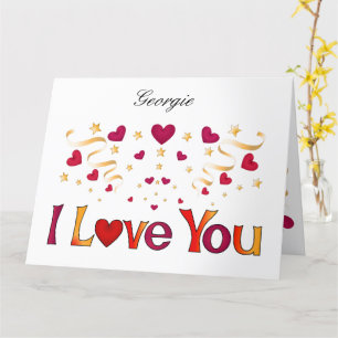 Carte JE T'AIME Cœur Rouge Ruban Doré Saint-Valentin Vin