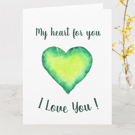 Carte Je t'aime Coeur Vert et Bleu Saint Valentin (Fleur jaune)