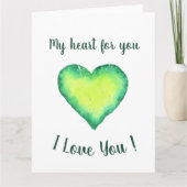 Carte Je t'aime Coeur Vert et Bleu Saint Valentin (Devant)