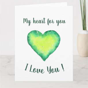 Carte Je t'aime Coeur Vert et Bleu Saint Valentin