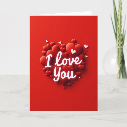 Carte Je T'Aime Cœurs Rouges Gonflés (Devant)
