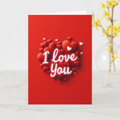Carte Je T'Aime Cœurs Rouges Gonflés (Fleur jaune)