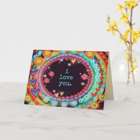 Carte Je t'aime Colorful Whimsical Fun Valentine (Fleur jaune)