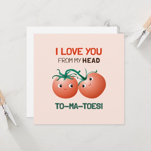 Carte Je t'aime de la tête aux pieds, jolies tomates (Devant/Arrière en situation)